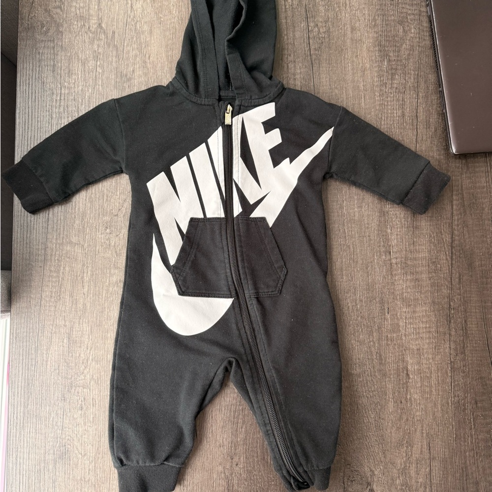 Nike Black One-Piece Hooded Bodysuit with White Logo